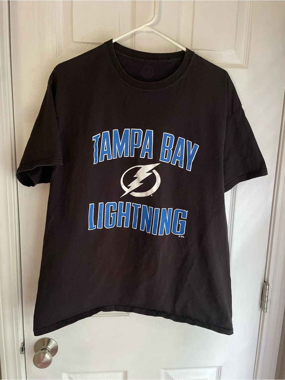 NHL Tampa Bay Lightning Black Tee with Blue & White Logo